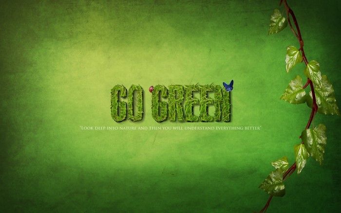 Go Green text with nature elements