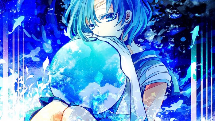 Sailor Mercury holding a blue orb