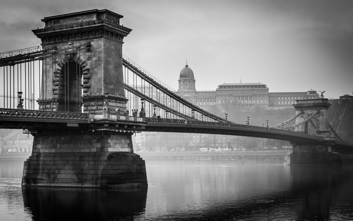 Chain Bridge over Danube River in Budapest, Hungary
