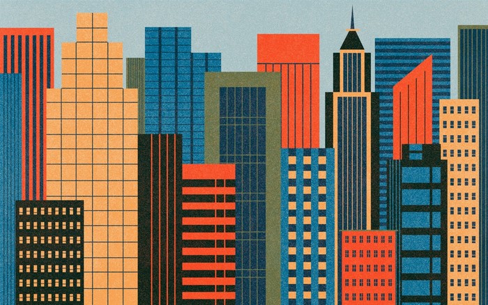Minimalist Cityscape Illustration with Geometric Buildings