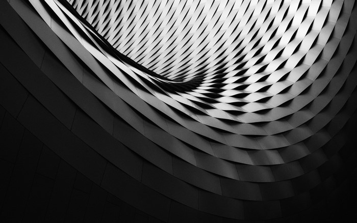 Monochrome abstract architectural pattern with curves and lines