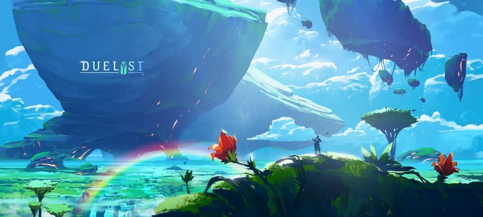 Duelyst artwork of a fantasy landscape with floating islands