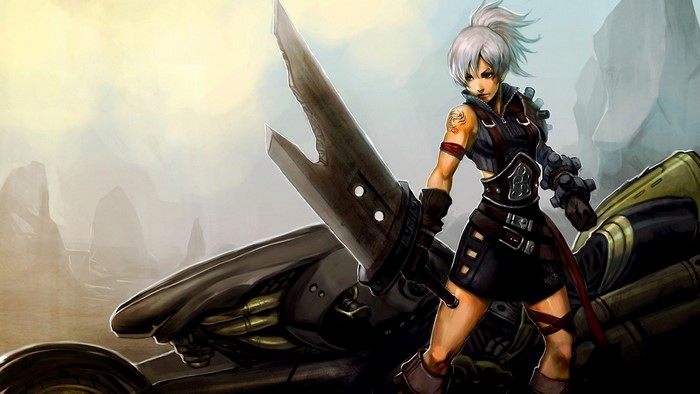 Riven from League of Legends with a large sword