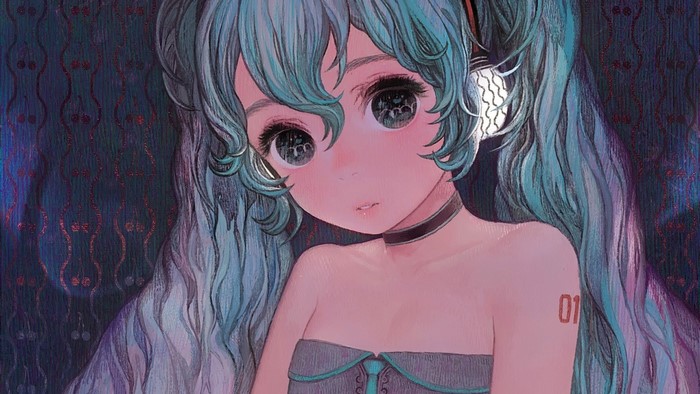 Hatsune Miku from Vocaloid with aqua hair