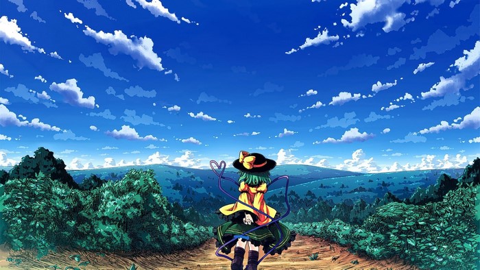 Komeiji Koishi from Touhou in a scenic landscape