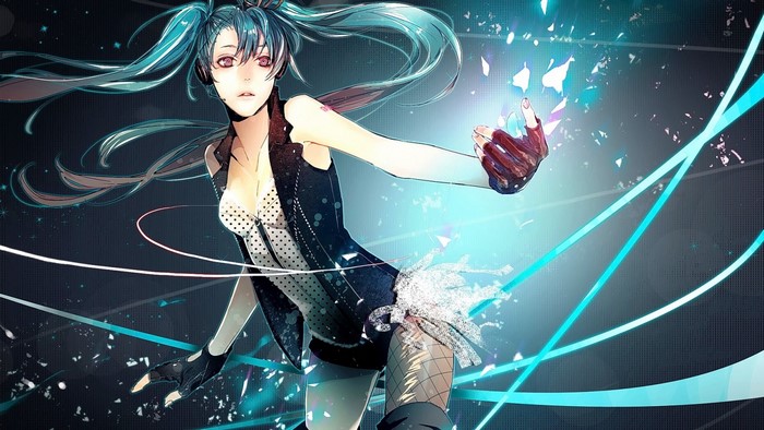 Hatsune Miku from Vocaloid performing on stage