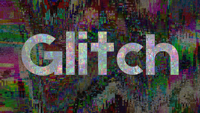Glitch art text with abstract background