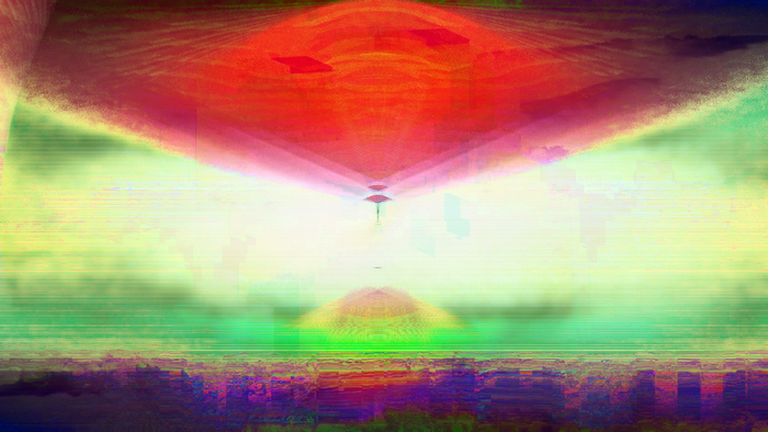 Abstract Glitch Art with Red and Green Hues