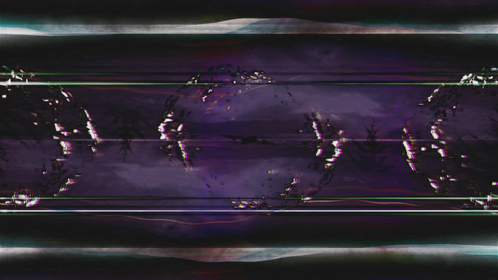 Abstract Glitch Art with Purple Hues and Light Streaks