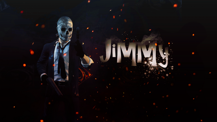 Jimmy from Payday 2 with a skull mask and guns