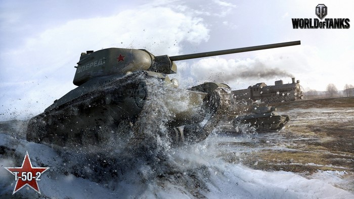 T-50-2 tank from World of Tanks in snow