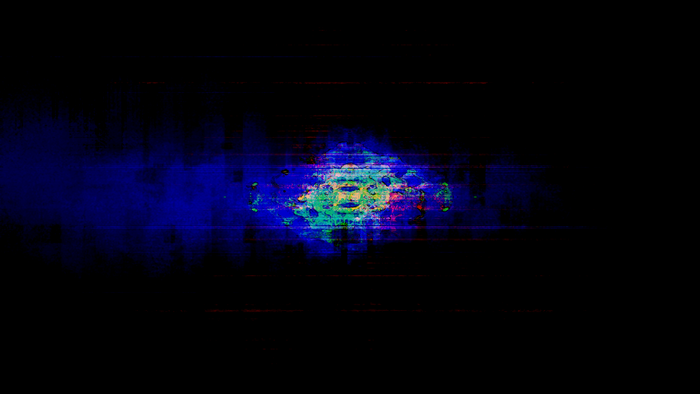 Abstract glitch art with blue and green colors