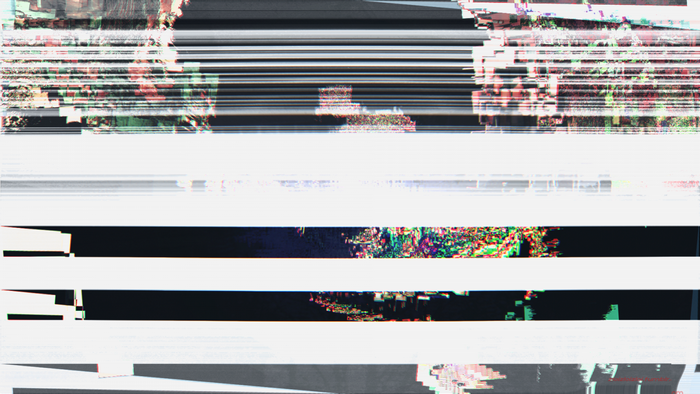 Abstract glitch art with horizontal lines and color blocks