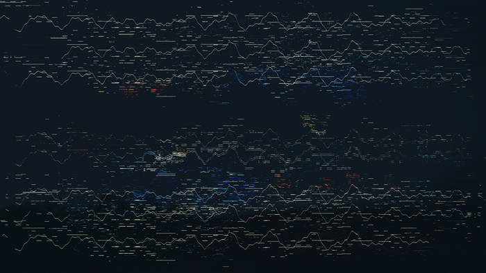 Abstract glitch art with wavy lines and digital noise