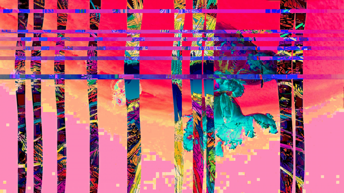Abstract Glitch Art with Pink and Red Hues