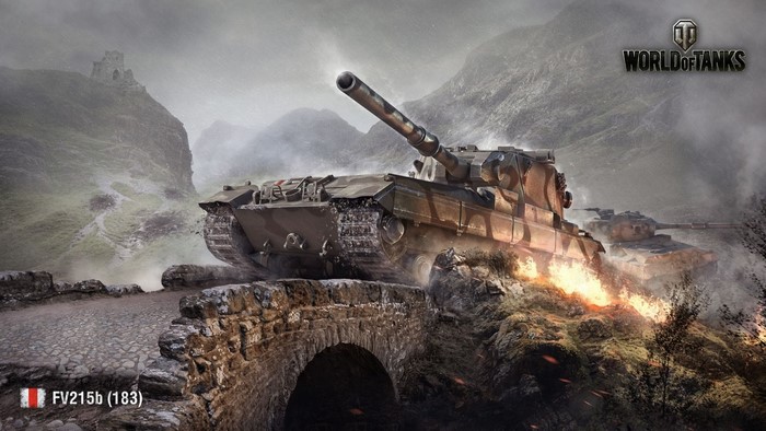 FV215b (183) tank from World of Tanks on a bridge