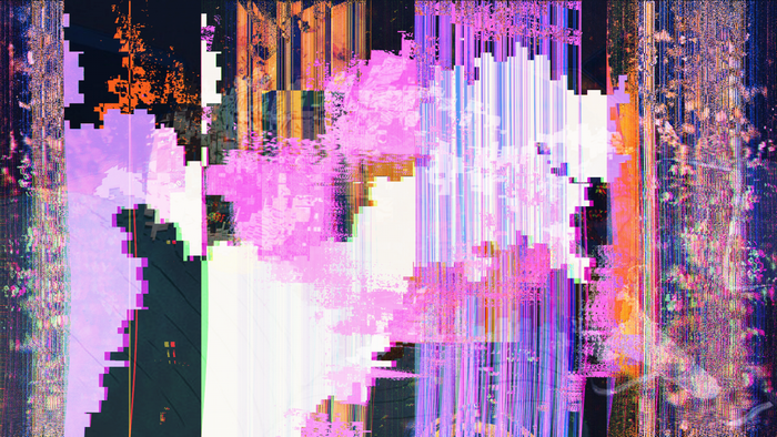 Abstract glitch art with pink and purple colors