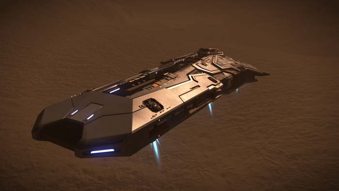 Federal Corvette from Elite Dangerous on a barren planet