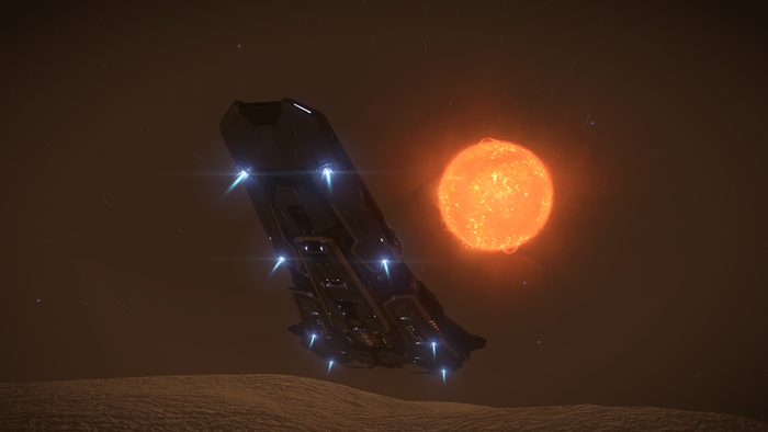 Federal Corvette from Elite Dangerous near a star