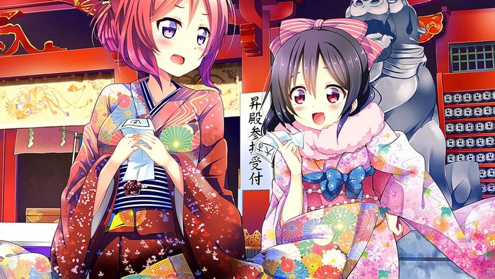 Nishikino Maki and Yazawa Nico from Love Live in Kimonos