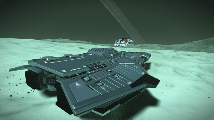 Federal Corvette from Elite Dangerous on a planet surface