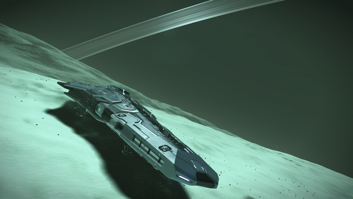 Federal Corvette from Elite Dangerous on a planet surface