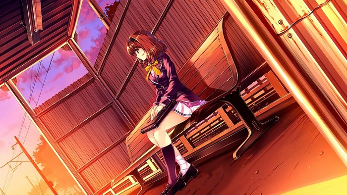 Sasaki Kaori from Ushinawareta Mirai wo Motomete sitting on a bench