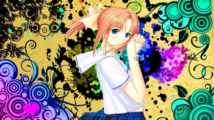 Anime girl with blue eyes and pink hair