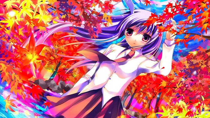 Anime girl with purple hair in a school uniform
