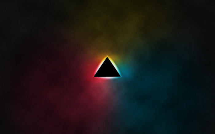 Black triangle with colorful light refraction