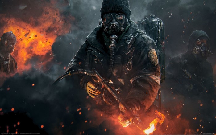 Tom Clancy's The Division artwork with gas masks and fire
