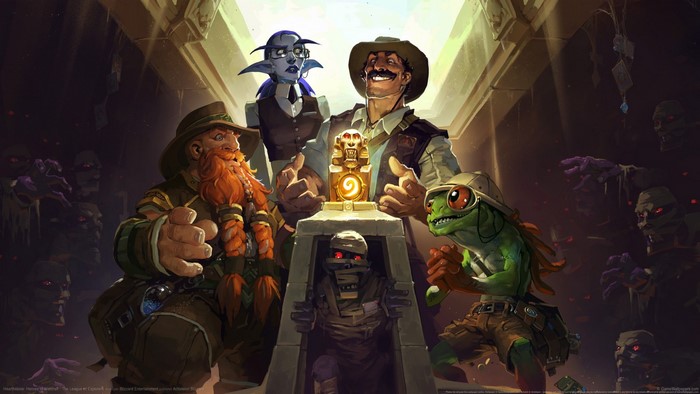 Hearthstone League of Explorers characters with a mummy and artifact