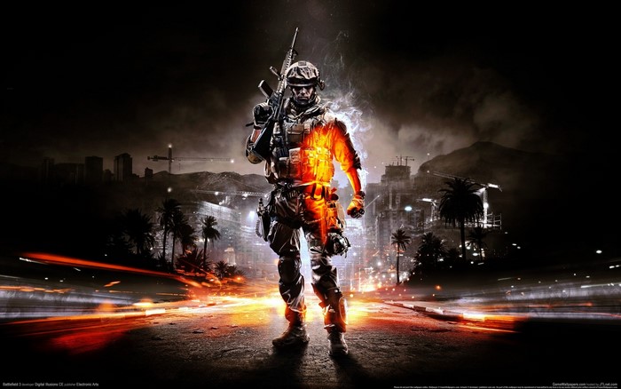 Soldier engulfed in flames from Battlefield 3