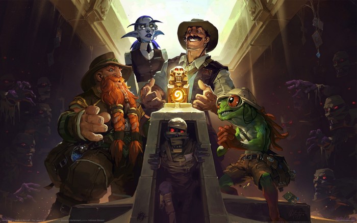 Hearthstone characters discover an ancient artifact guarded by a mummy
