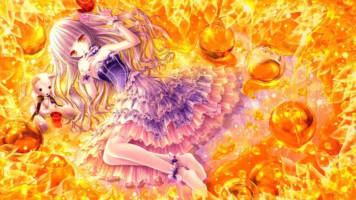 Anime girl with long hair and a teddy bear
