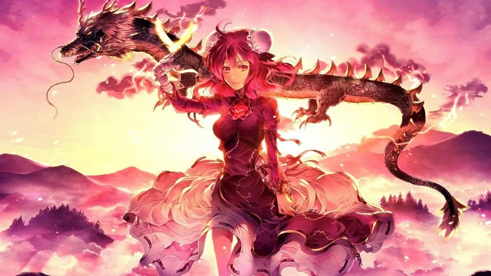 Ibaraki Kasen with Dragon in Mystical Mountain Landscape