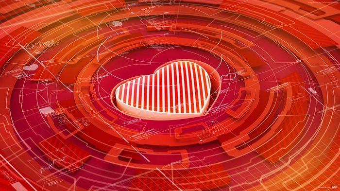 Digital Heart with Red and Orange Circular Interface