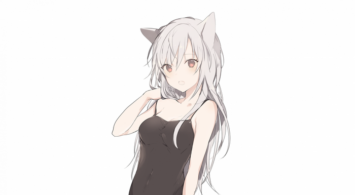 Anime girl with white hair and cat ears