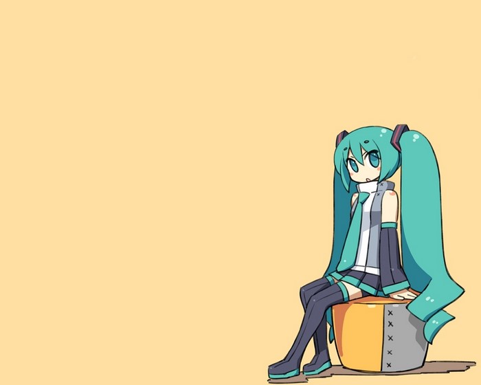 Hatsune Miku sitting on a stool
