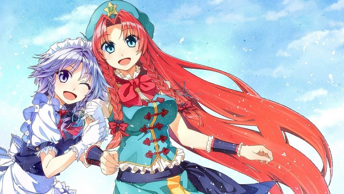 Two anime girls with long and short hair smiling