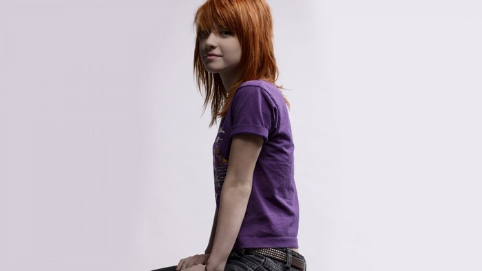 Hayley Williams in Purple T-Shirt with Red Hair