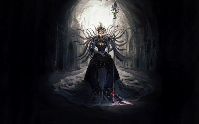 Fantasy artwork of a queen with a staff