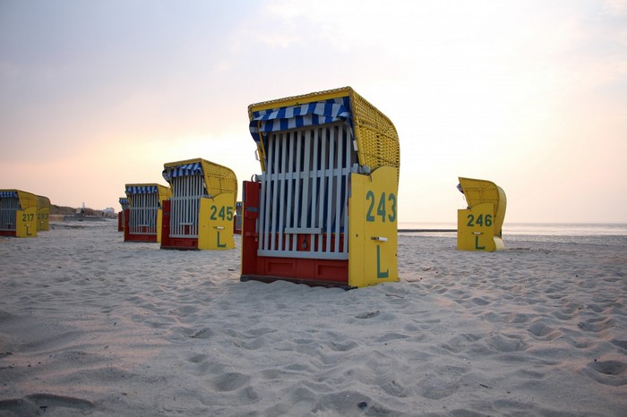 Beach chairs on a sandy beach in Germany