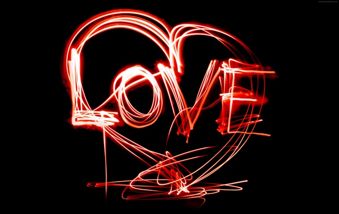 Love heart made of red light
