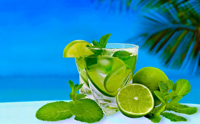 Mojito cocktail with lime and mint