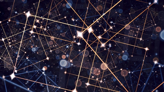 Abstract network of glowing lines and stars