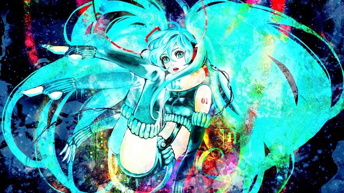 Hatsune Miku illustration with psychedelic art effects