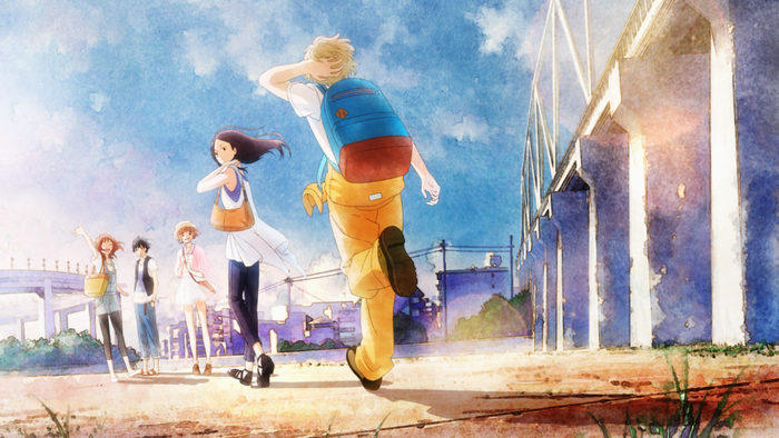 Characters from Ao Haru Ride running outdoors