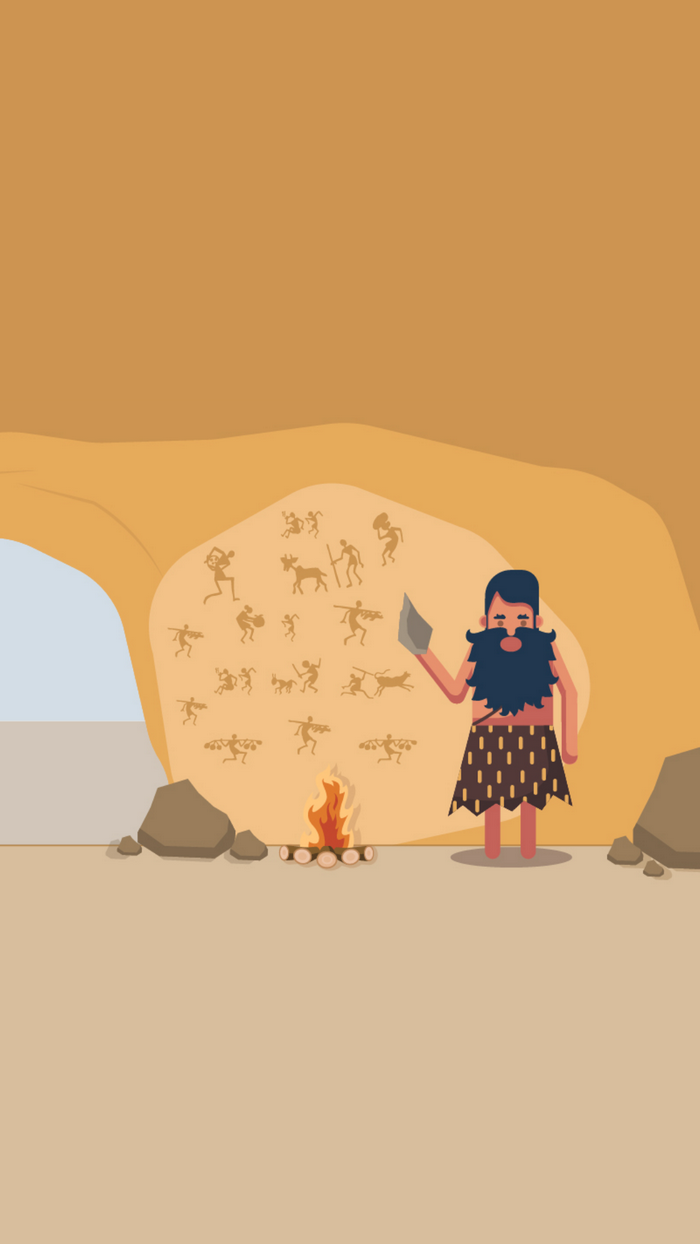 Caveman teaching cave paintings