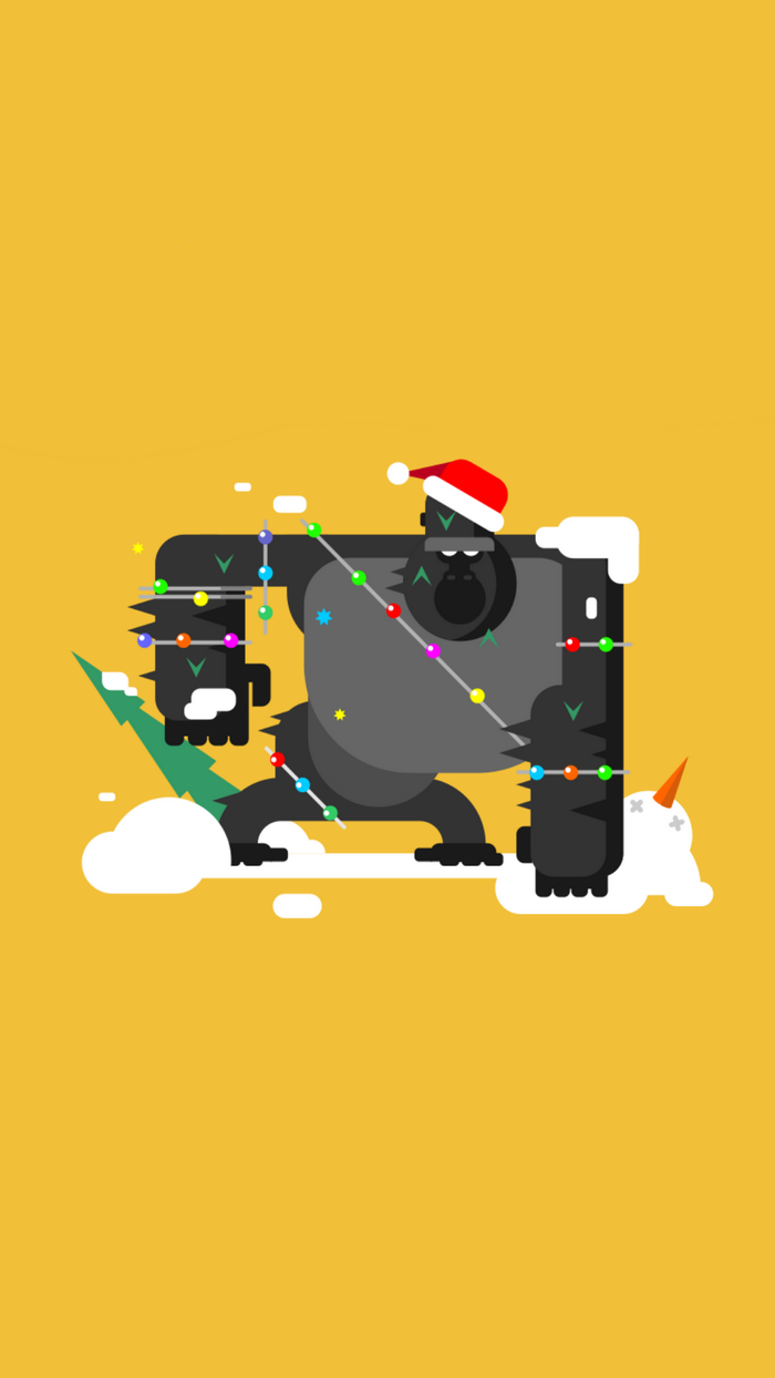 Gorilla wearing Santa hat with Christmas lights